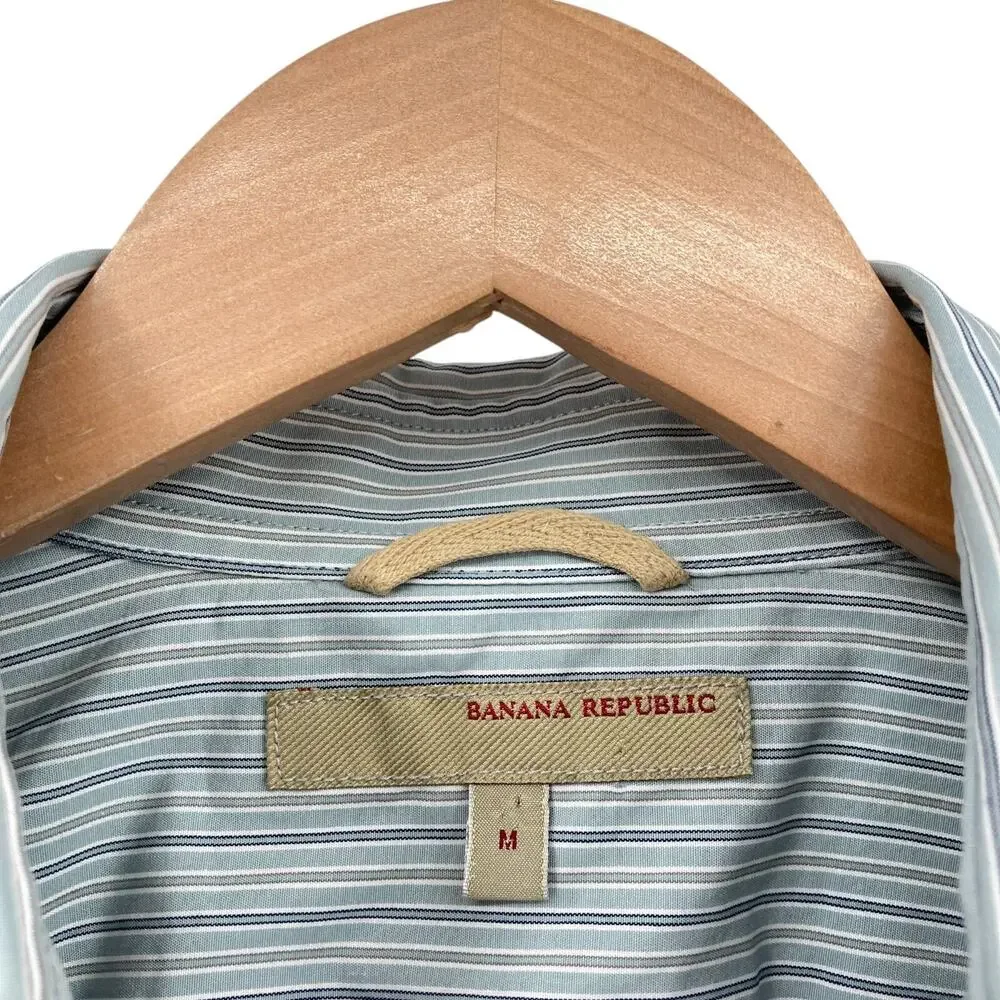 Banana Republic Long Sleeve Shirt Medium Mens Blue Striped Slim Fit Button Down